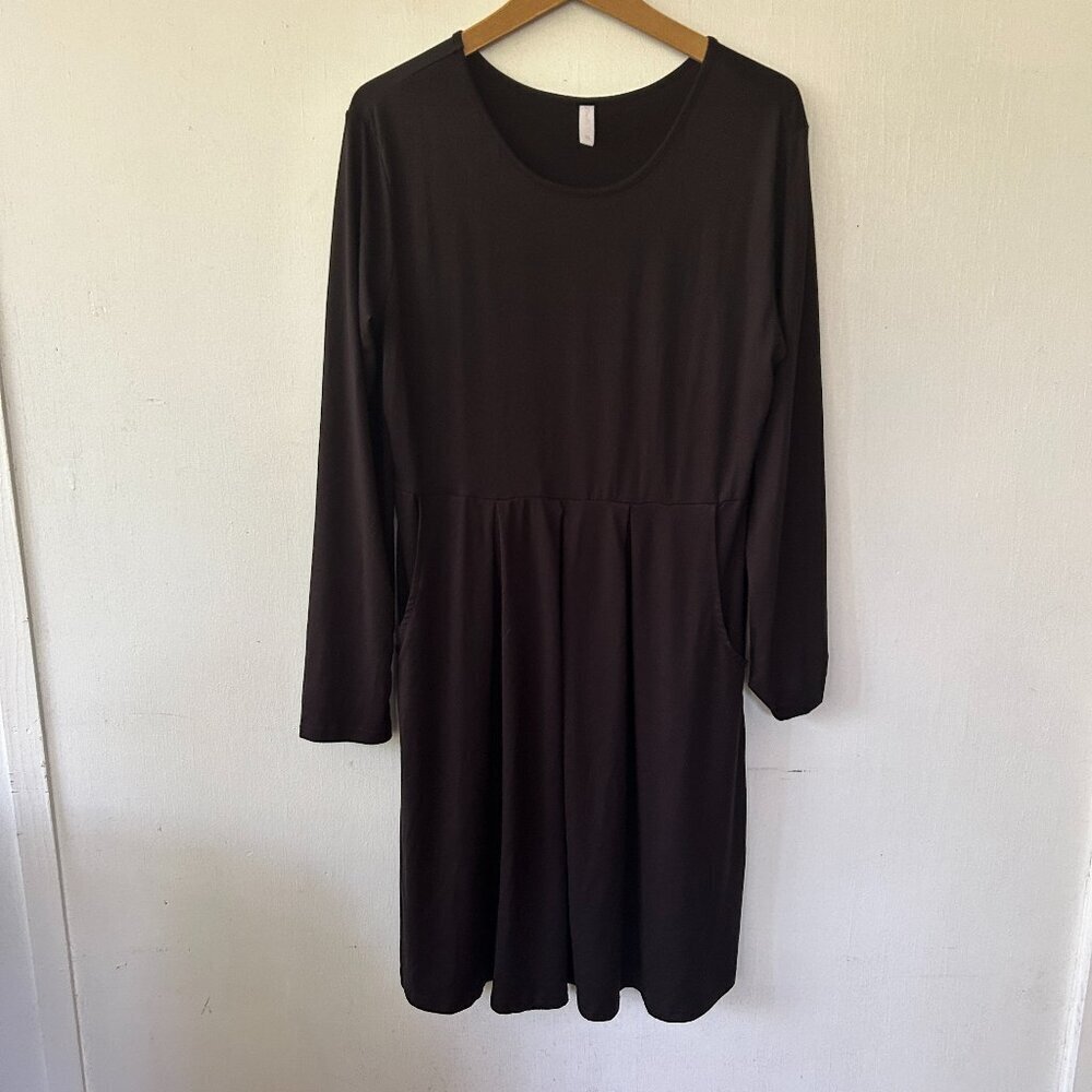 Whimsigoth Little Black Dress XL Black Scoop Neck Pockets Knee Length
